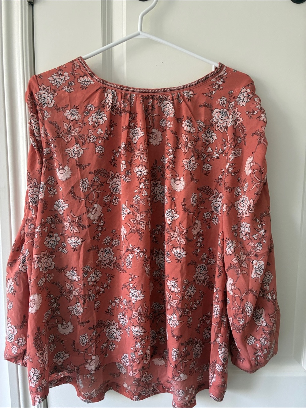 Max Studio Floral Peasant Blouse in Rust Pink